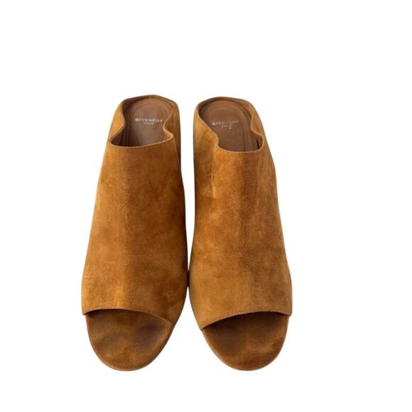 Givenchy Paris Hazelnut Suede Peep Toe Block Heel Mules Size 10 Designer Italy - Picture 2 of 11